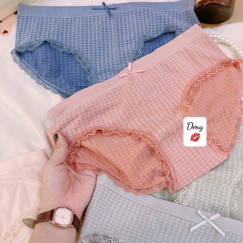 Set 5 quần chip nơ kẻ viền ren xinh