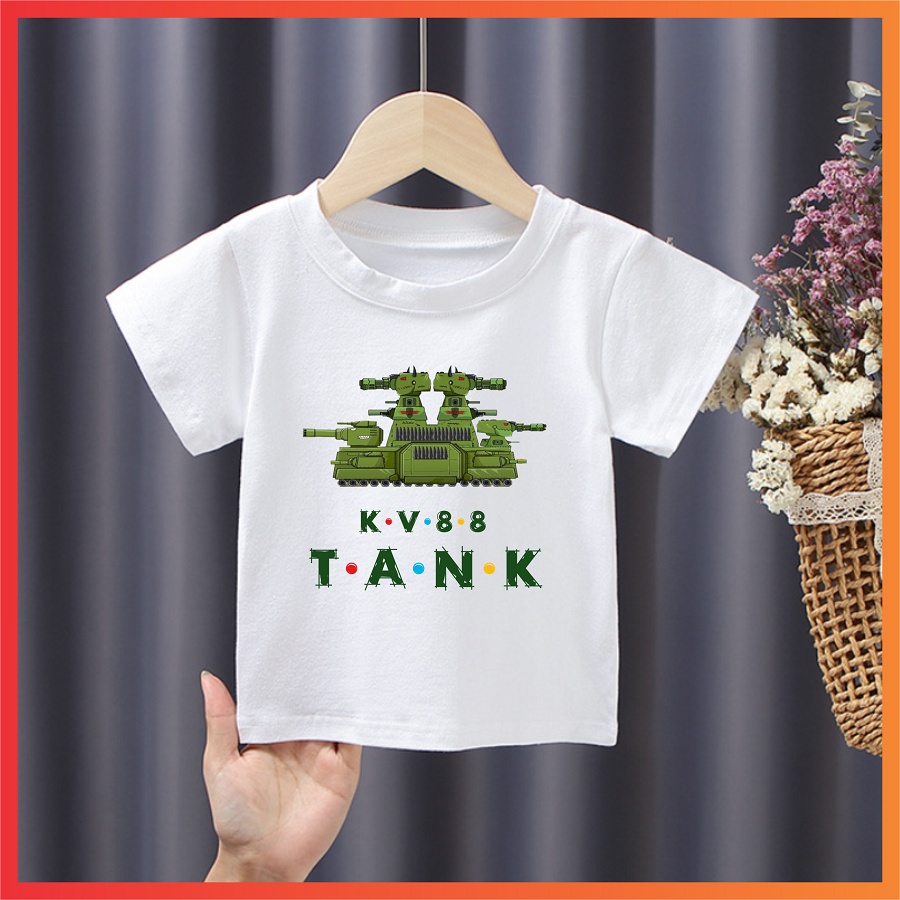 Áo thun in hình phim hoạt hình xe tăng đại chiến cho bé trai cực ngầu