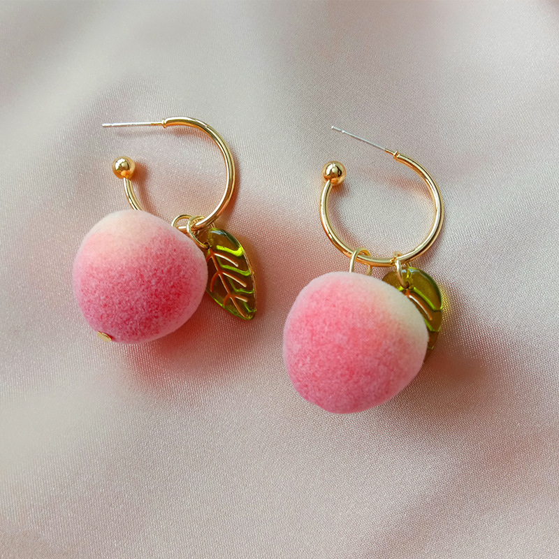 Bông tai mạ bạc 925 hình quả đào dễ thương phong cách Hàn quốc