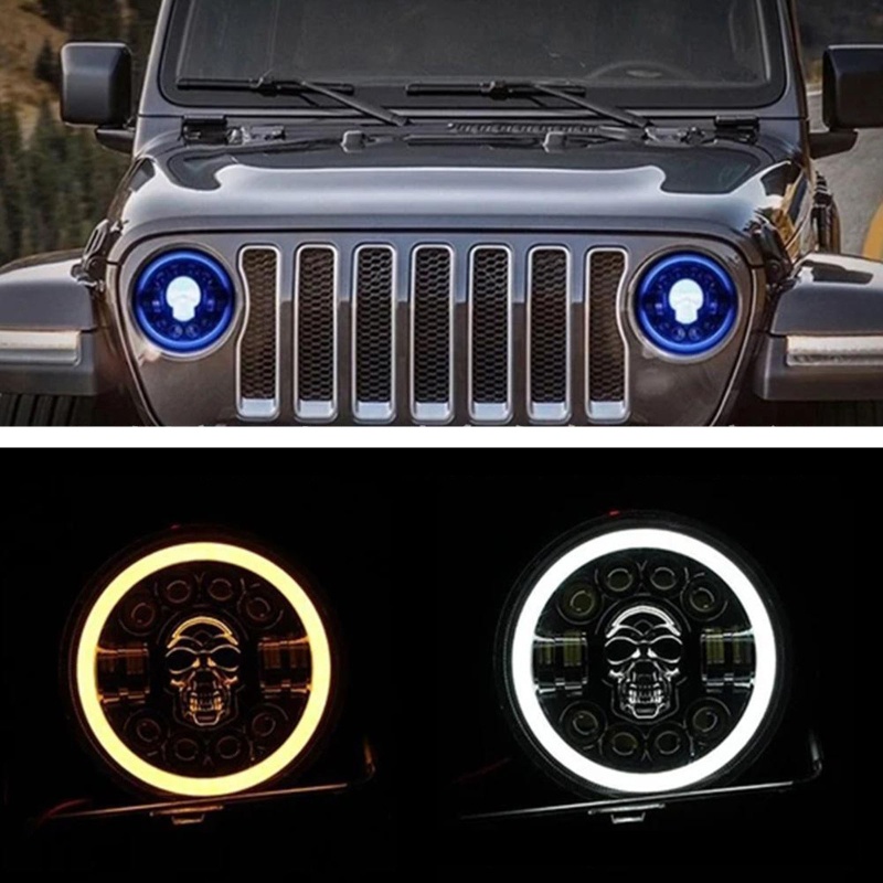 Đèn Pha LED 60W 7inch Hình Đầu Lâu Cho Wrangler