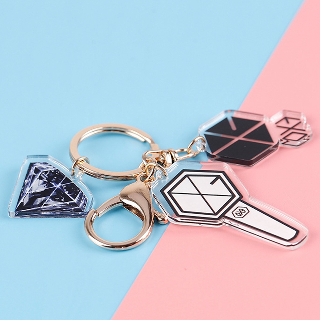 Móc chìa khóa hai mặt bằng acrylic trong suốt sáng tạo cho fan nhóm nhạc Kpop Bts Exo Twice