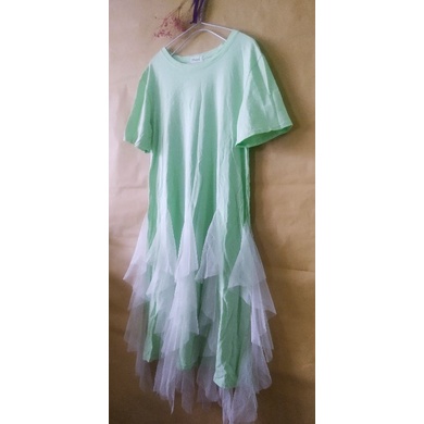 |2hand| Đầm thun vạt xoè phối voan lưới Peipei freesize