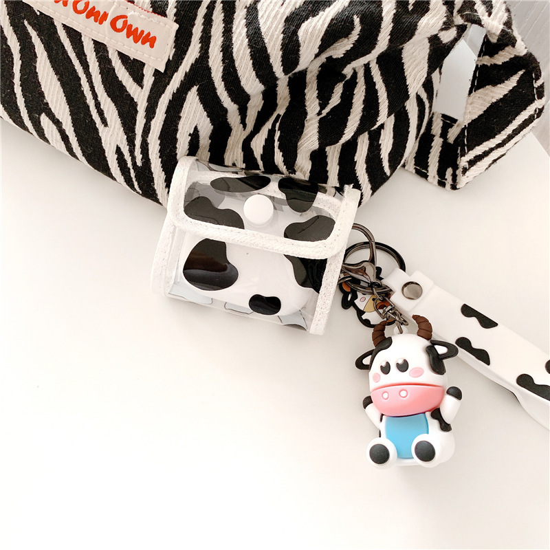Túi nhỏ bảo vệ hộp tai nghe không dây Bluetooth Apple AirPods 1/2 / pro3 hình hình họa tiết bò sữa/ trong suốt