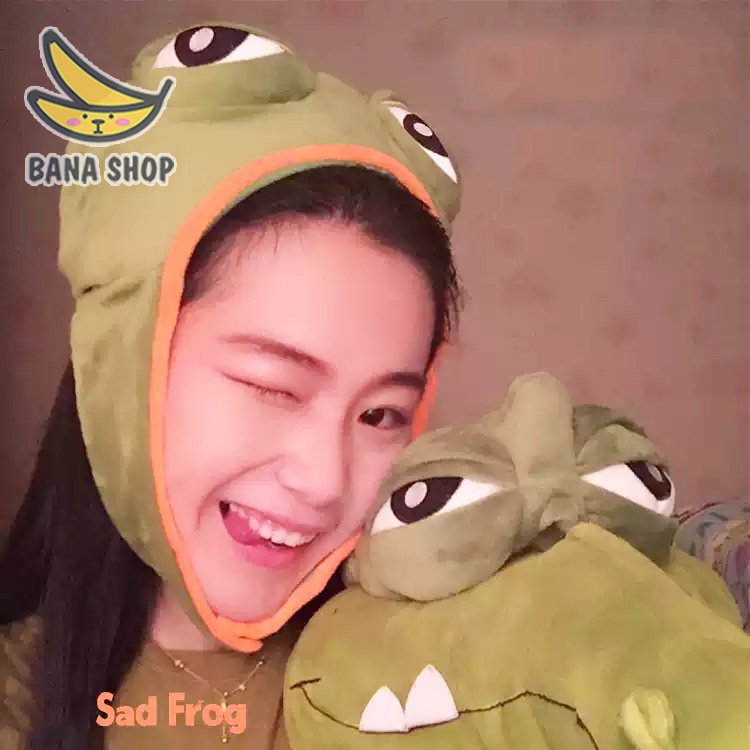 Mũ lông trùm đầu hình thú ếch xanh Pepe sad frog siêu bựa dành cho vozer voz