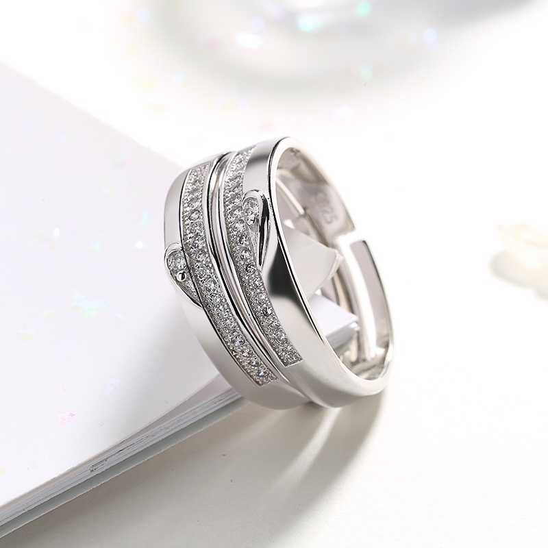 [NĐ-07] Nhẫn đôi Mẫu Đính đá Bạc 925 Cặp đôi Cầu hôn Không phai màu Có thể điều chỉnh kích thước