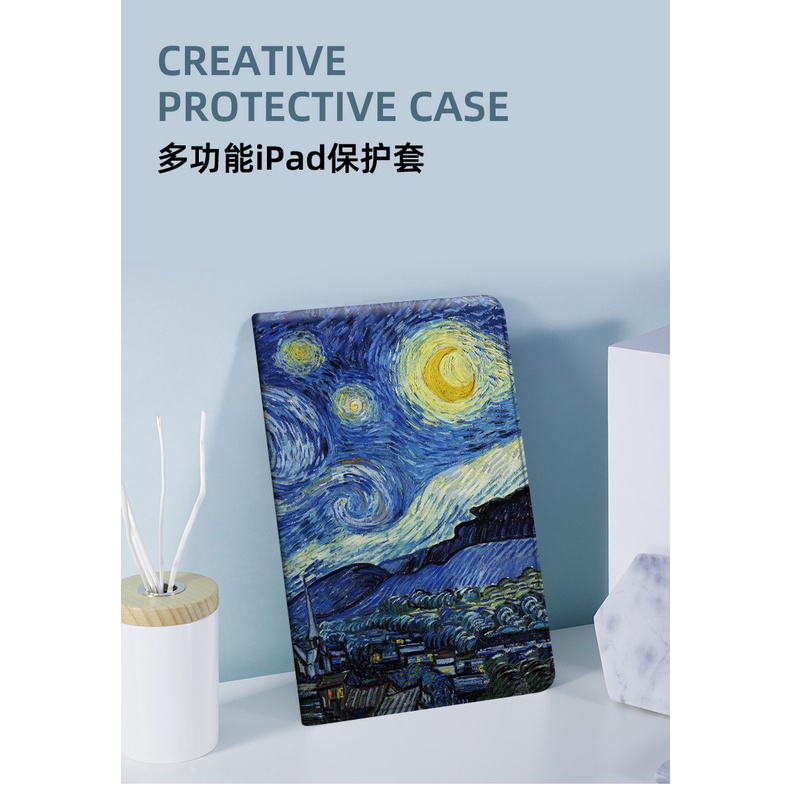 Bao da máy tính bảng in Starry Night có ngăn đựng bút cho Ipad Mini 1 3 4 5 6 7 8 11 Air4 9.7 2017 2021 2019 2020