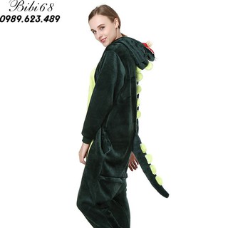 Bộ Đồ hình thú Khủng Long xanh Pijama dành Cho Người Lớn và Trẻ Em Hoạt Hình Cosplay