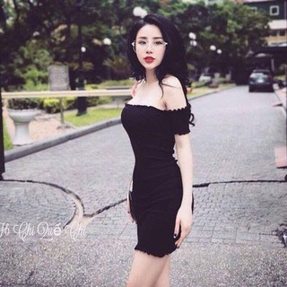 Đầm body sexy trể vai thun gân, váy nữ thời trang, dáng ôm body cực đẹp chuẩn VNXK