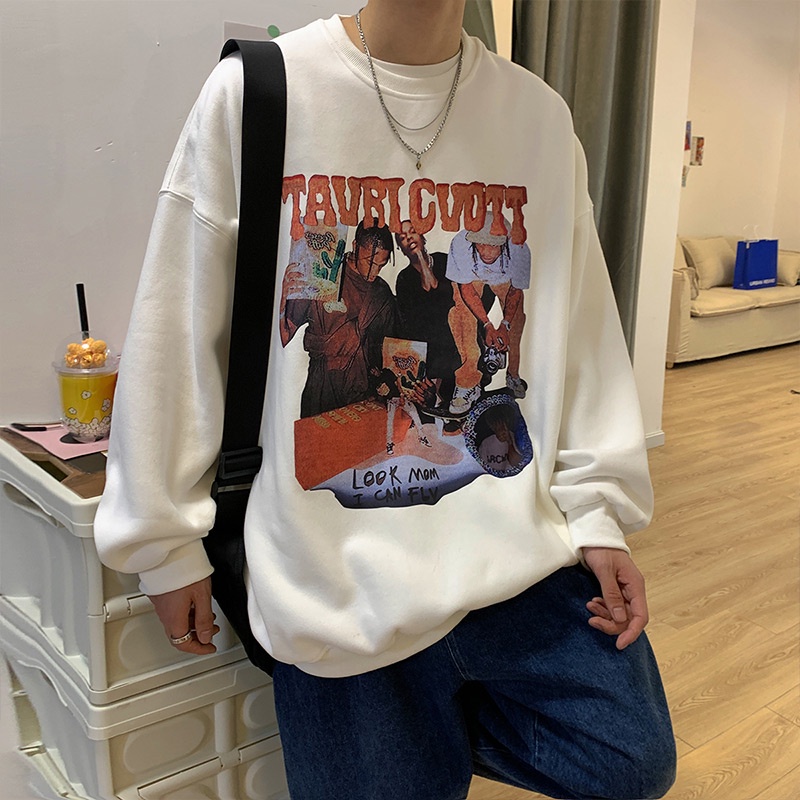 [ Mã 12FASHIONSALE1 giảm 10K đơn 50K ] Áo thun tay dài cổ tròn dáng rộng phong cách hip hop cho nam | BigBuy360 - bigbuy360.vn