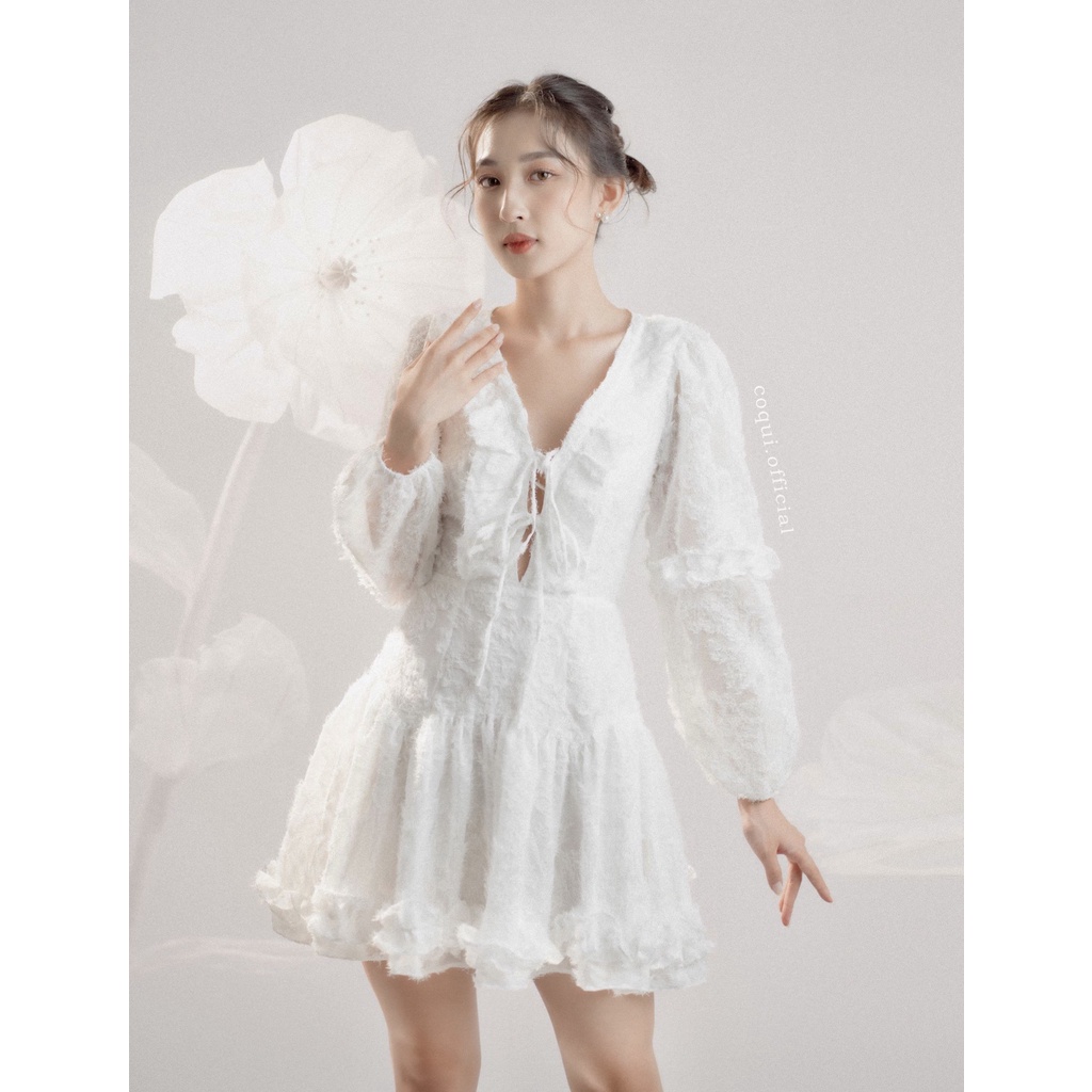 COQUI - Đầm voan hoa bèo cổ tay phồng - Nora Dress