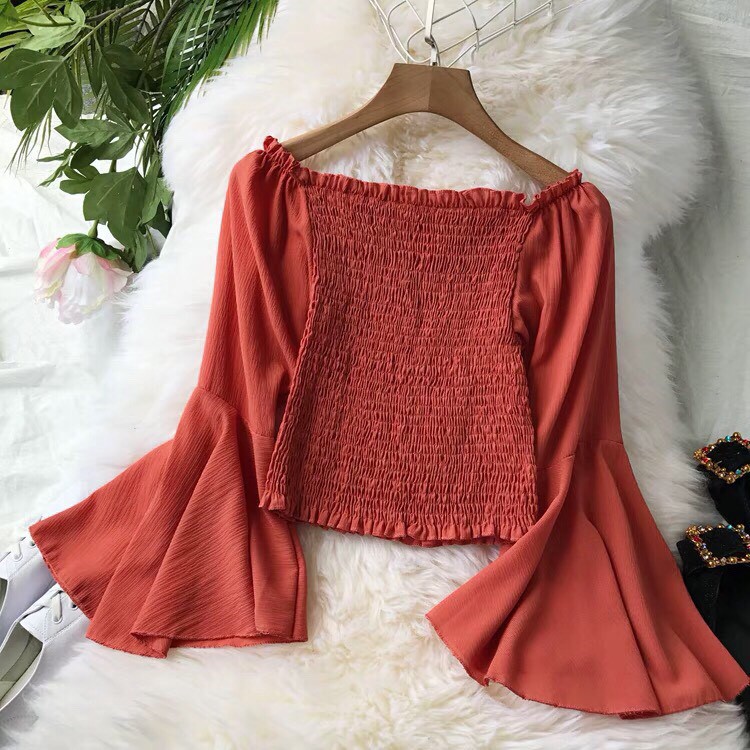 Áo Bẹt Vai Von Thân Dúm Phối Tay Loe Tiểu Thư TTS0403