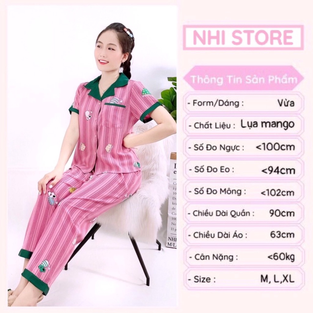 [FREESHIP 50K]Đồ Bộ Mặc Nhà NHISTORE Pijama Quần Dài Tay Ngắn Lụa Mango Họa Tiết Chuột Dễ Thương 45 -60kg