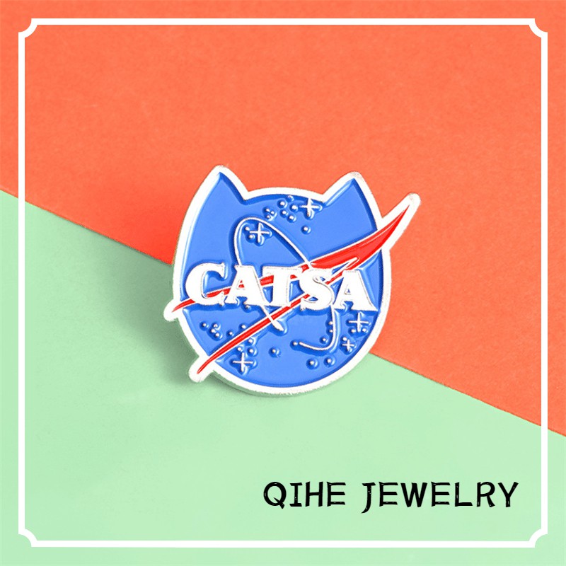 Ghim cài áo QIHE JEWELRY hình chú mèo Nasa sáng tạo ngộ nghĩnh