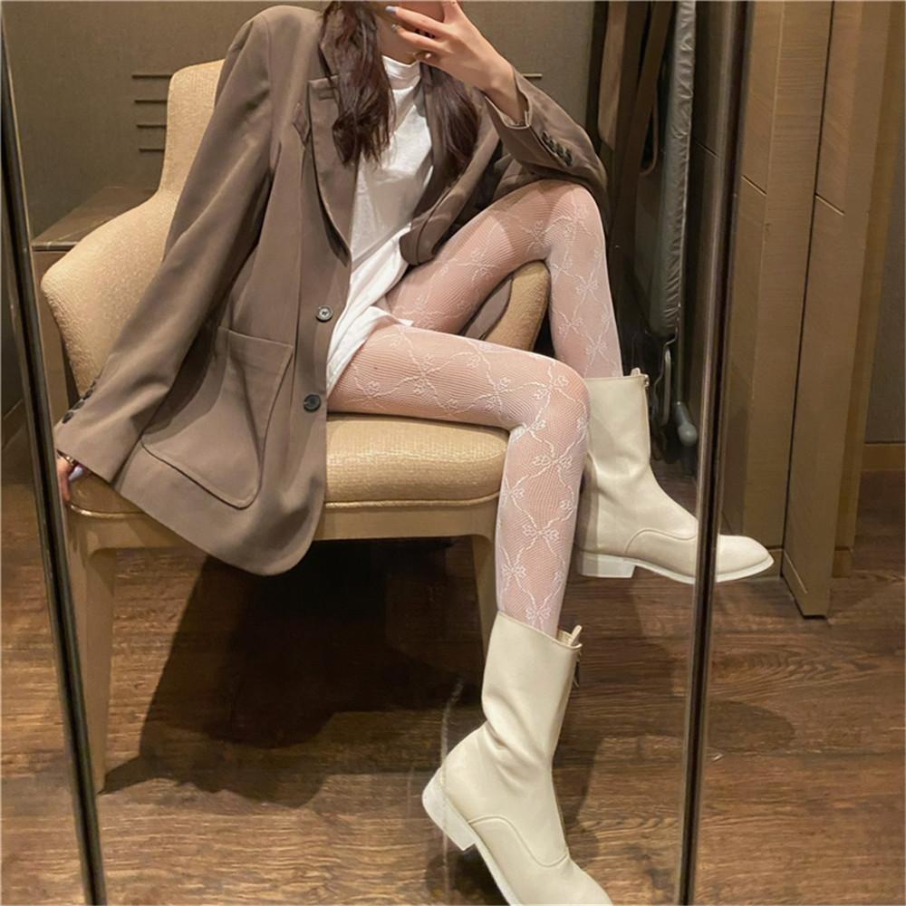 Yve Quần Tất Lưới Họa Tiết Hoa Hồng / Mặt Trăng / Nơ Phong Cách Gothic Cho Nữ