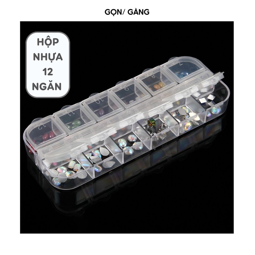 Hộp nhựa nhiều ngăn 12 ngăn trong suốt đựng trang sức đồ y tế phụ kiện nail Gọn Gàng