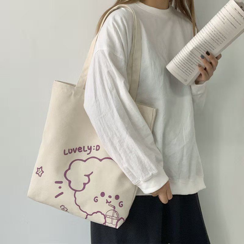Túi Đeo Chéo Canvas Cỡ Lớn Họa Tiết Hoạt Hình Dễ Thương Cho Nữ