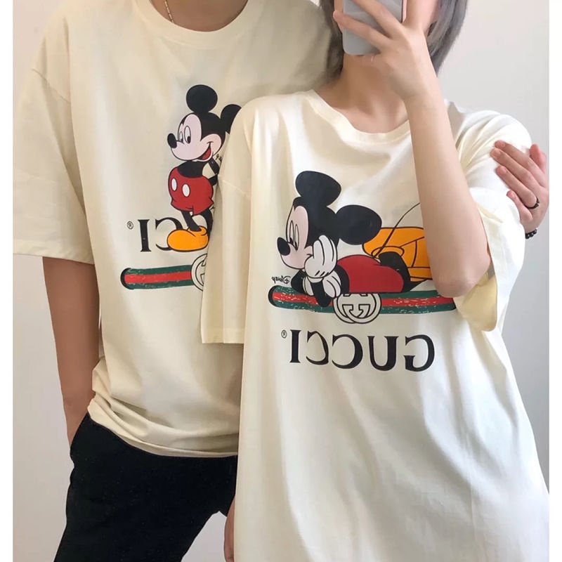 Áo Thun Tay Ngắn Cổ Tròn Chất Liệu Cotton In Họa Tiết Gucci + Nhãn Hiệu Disney