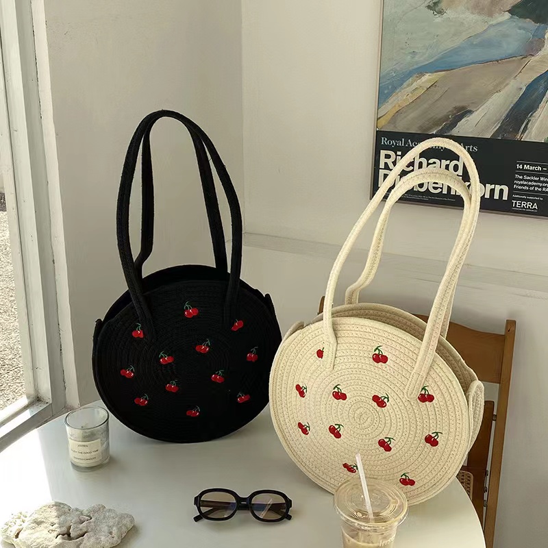 Túi vai mới của Hàn Quốc Ins phong cách thêu anh đào tròn tote túi Công suất lớn Túi xách nữ