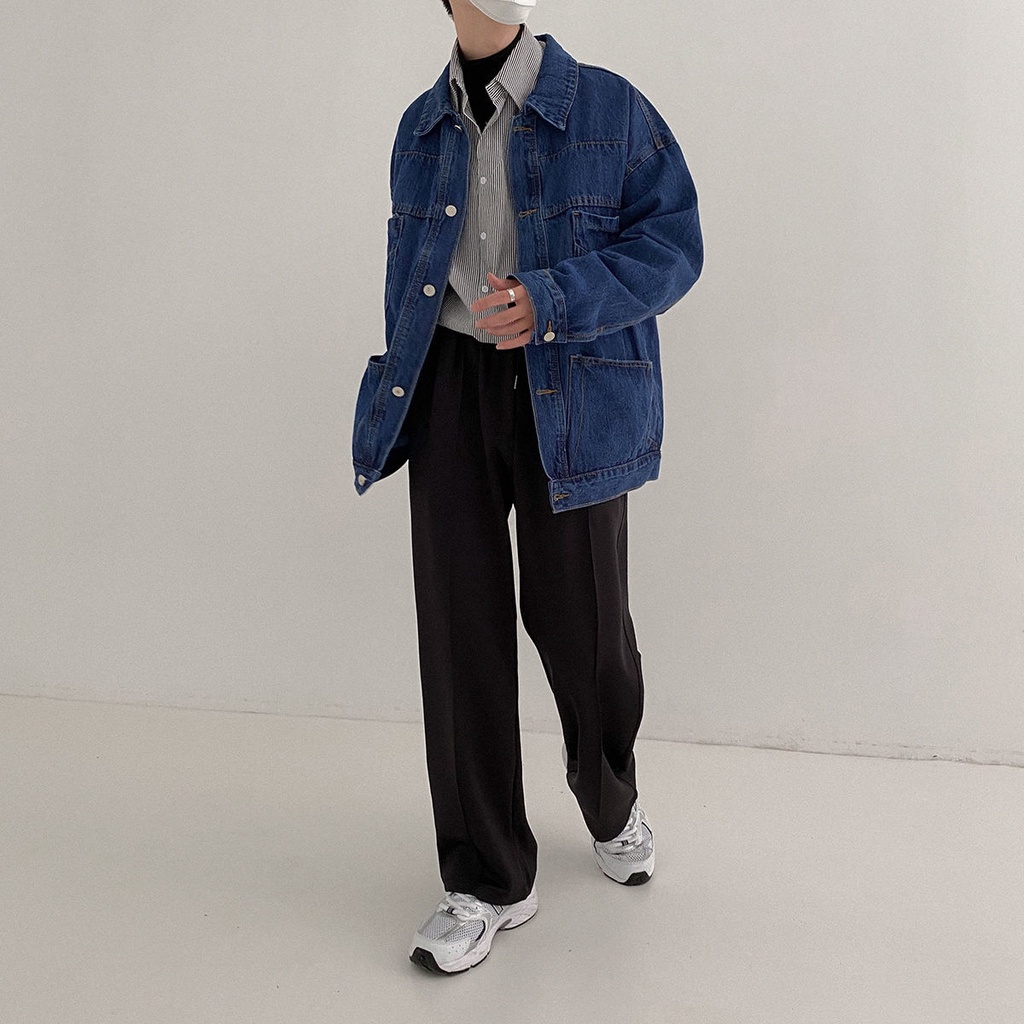 Áo Khoác Denim Dáng Rộng Thời Trang Hàn Quốc Cá Tính Dành Cho Nam