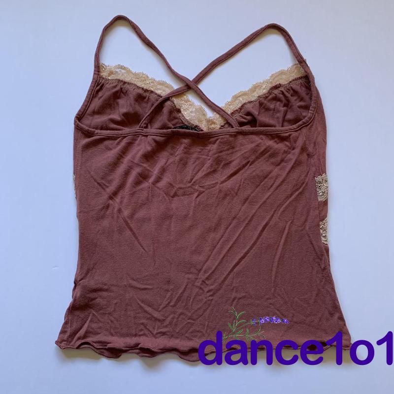 Khiêu Vũ1O1-Y2k Áo hai dây Cổ Chữ V Viền Nửa Đường Viền Cổ Điển Cho Nữ