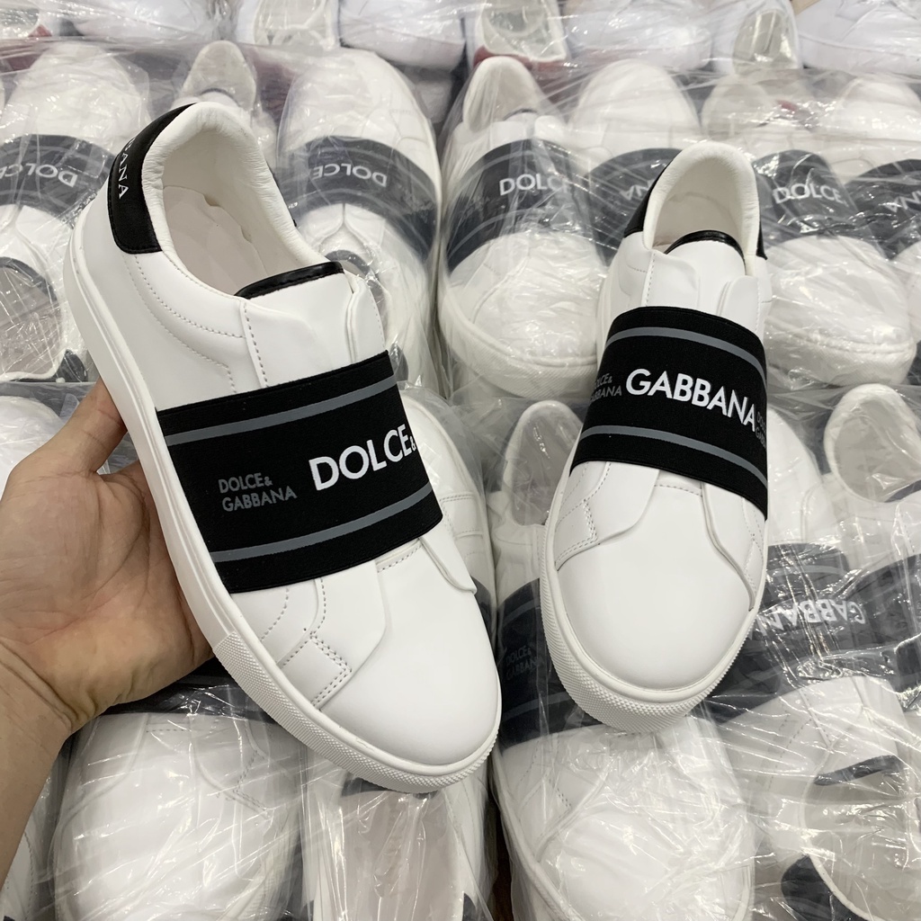 Giày Slipon Lười DG Da Phối Vạch Chun Chữ Dập Nổi GS24P