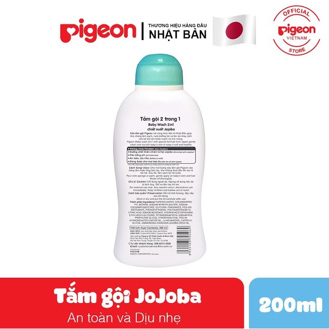 Sữa Tắm Gội Trẻ Em 2in1 Pigeon Sữa Tắm Dung Tích Chai 200ml Sữa Tắm An Toàn Cho Bé