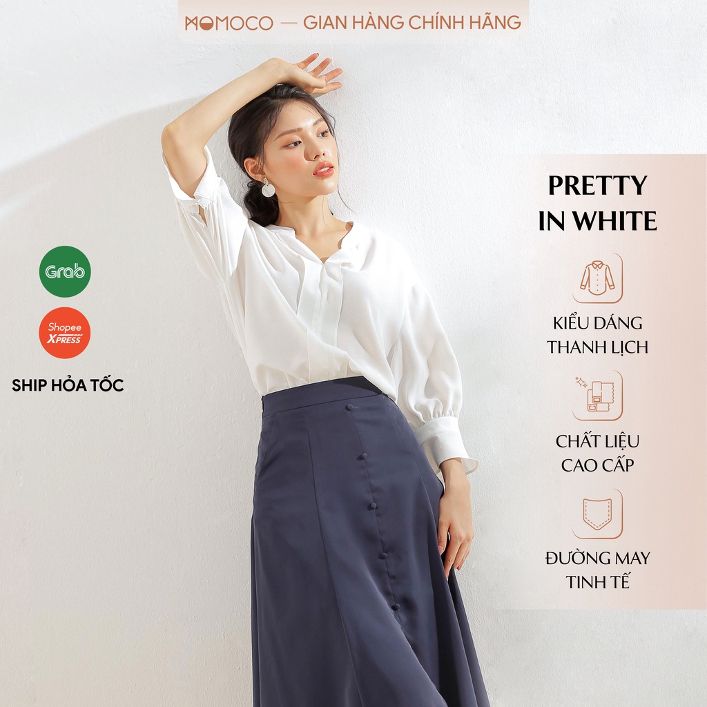 Áo Sơ Mi Tay Lỡ MOMOCO Cổ Tàu Chữ V Tay Chun Chất Đũi Xước Mềm Mịn M2838