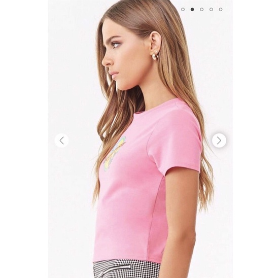 Áo croptop thun hồng in hoạt hình