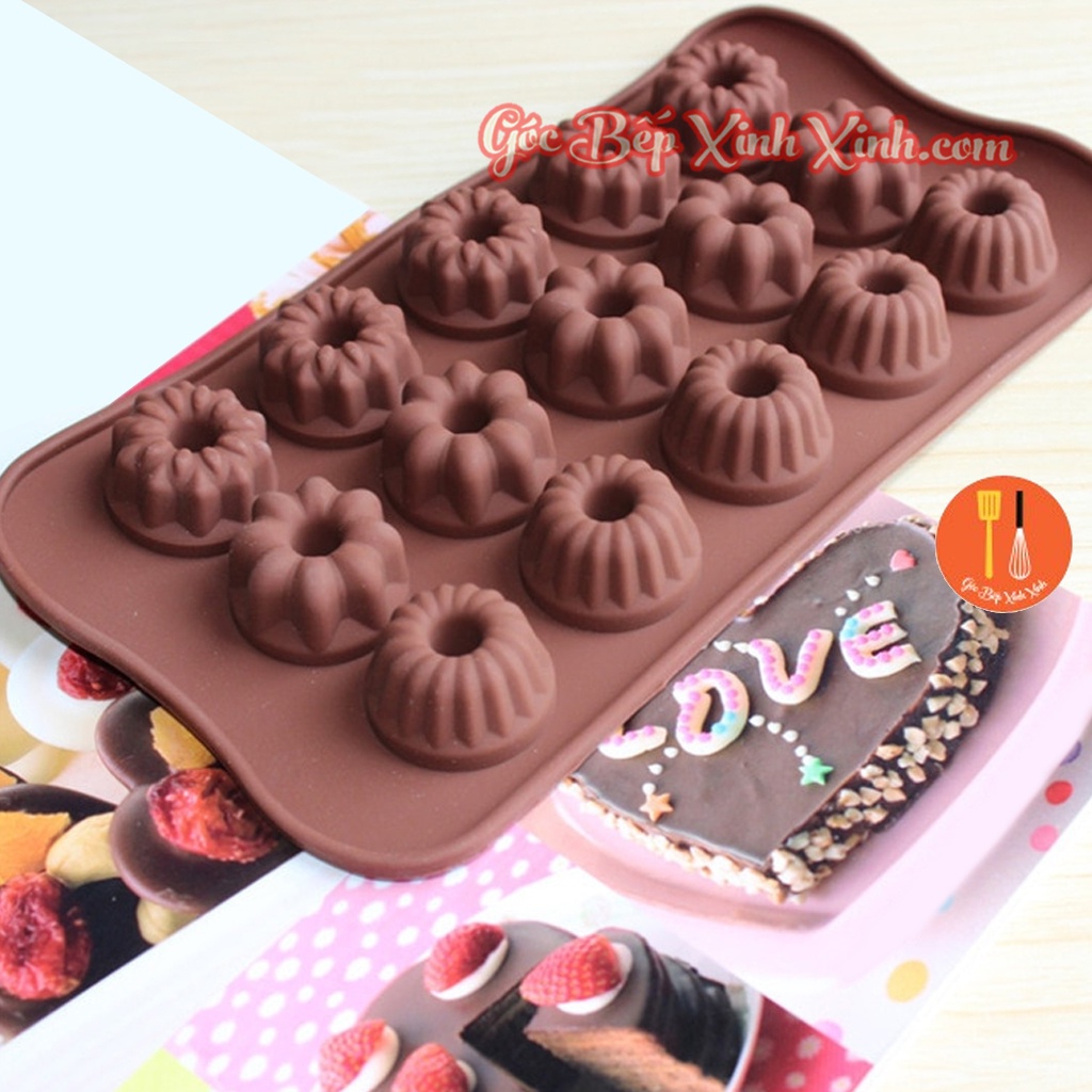Khuôn silicon socola thạch kẹo dẻo 15 ô hình hoa / khuôn bundt mini 15 ô