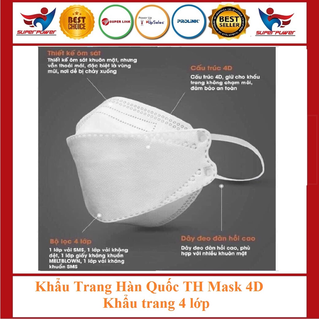 [10 cái/ gói] Khẩu trang y tế kháng khuẩn TH MASK 4D 4 lớp
