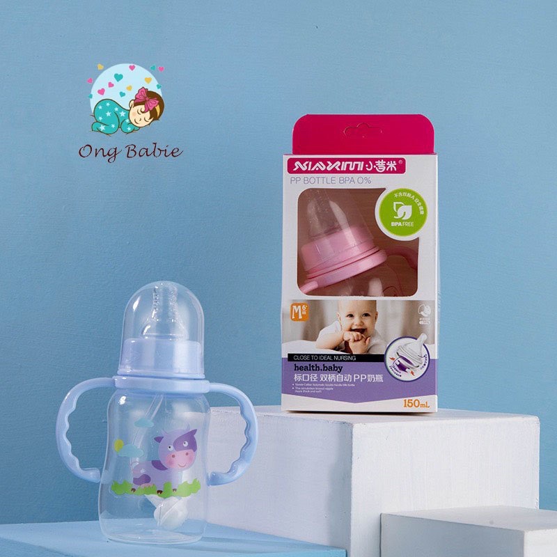 Bình Sữa Nhựa PP Cổ Thường 150ml Chống Sặc Núm Ti Silicon Siêu Mềm