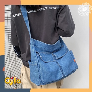Túi đeo chéo đi học cỡ lớn vải Jean Denim dày