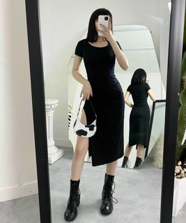 ĐẦM BODY THUN CỔ U XẺ TÀ