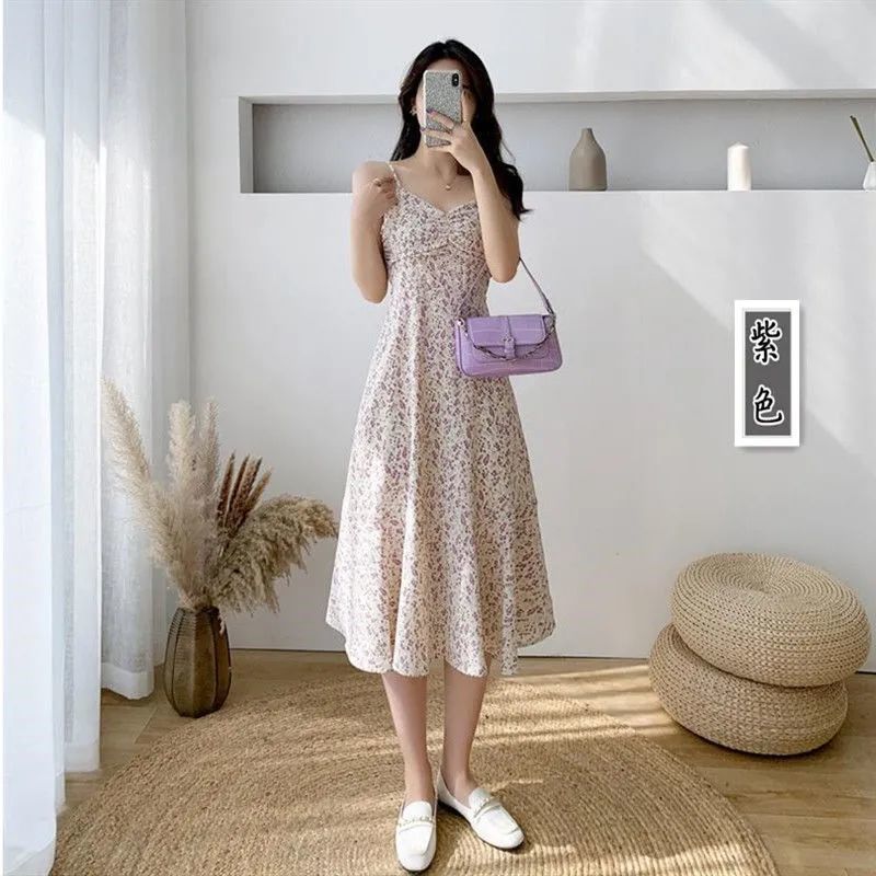 Đầm Hoa Hai Dây Thời Trang Nữ Tính đầm bầu váy nữ váy bé gái váy dài chân váy dài váy nữ chân váy dài