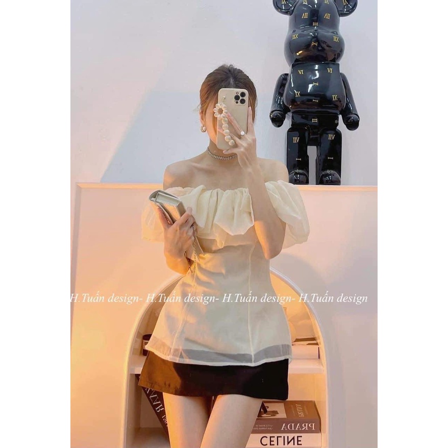 Áo trễ vai khoá dáng bo xoè xinh ( Fom 40 -52kg mặc đẹp )