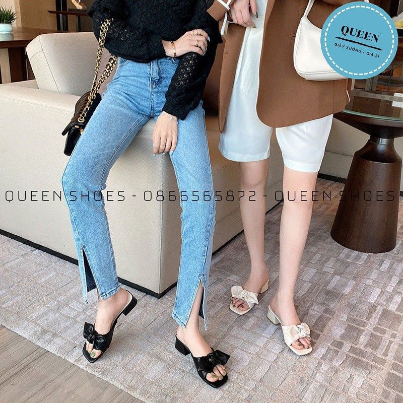 giày cao gót đế vuông 3cm thắt nơ sang chảnh mã 36