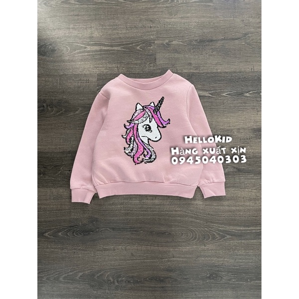 Áo nỉ hồng ngựa sequin cho bé