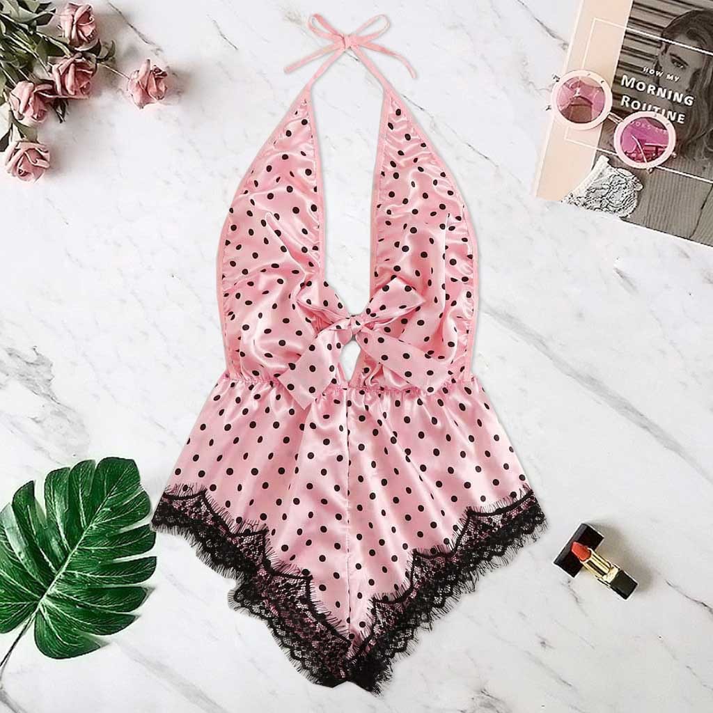 Jumpsuit Ngủ Phối Ren Hở Lưng Quyến Rũ Cho Nữ