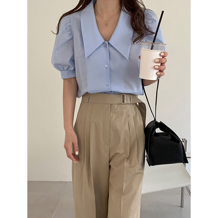 Áo Sơ Mi Tay Ngắn Phồng Cổ Chữ V Dáng Rộng Phong Cách retro Hàn Quốc Thời Trang Mùa Hè 2022 Cho Nữ