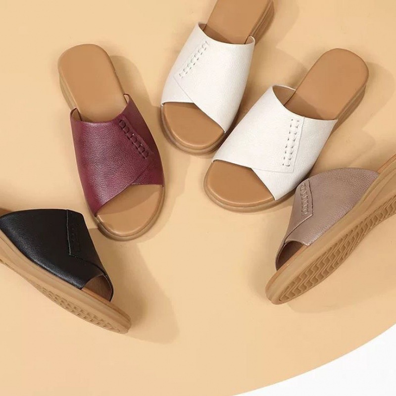 Dép Da Mềm Đế Bằng Chống Trượt Phong Cách Châu Âu Thời Trang Mùa Hè ２０２３ Dành Cho Nữ Trung Niên