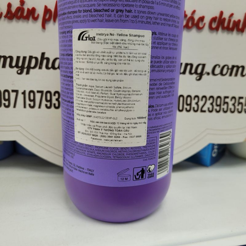 DẦU GỘI INEBRYA ICE CREAM KHỬ ÁNH VÀNG 1000ML