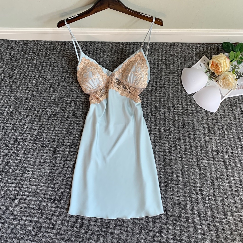 Đầm Ngủ Lụa Hai Dây Có Mút Đệm Ngực Hở Lưng Gợi Cảm Thời Trang Xuân Hè