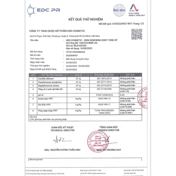 Kem body trắng da her cosmetics , Kem Body Skin Renewing Body Lotion , treatment căng bóng da, chống nắng nâng tone