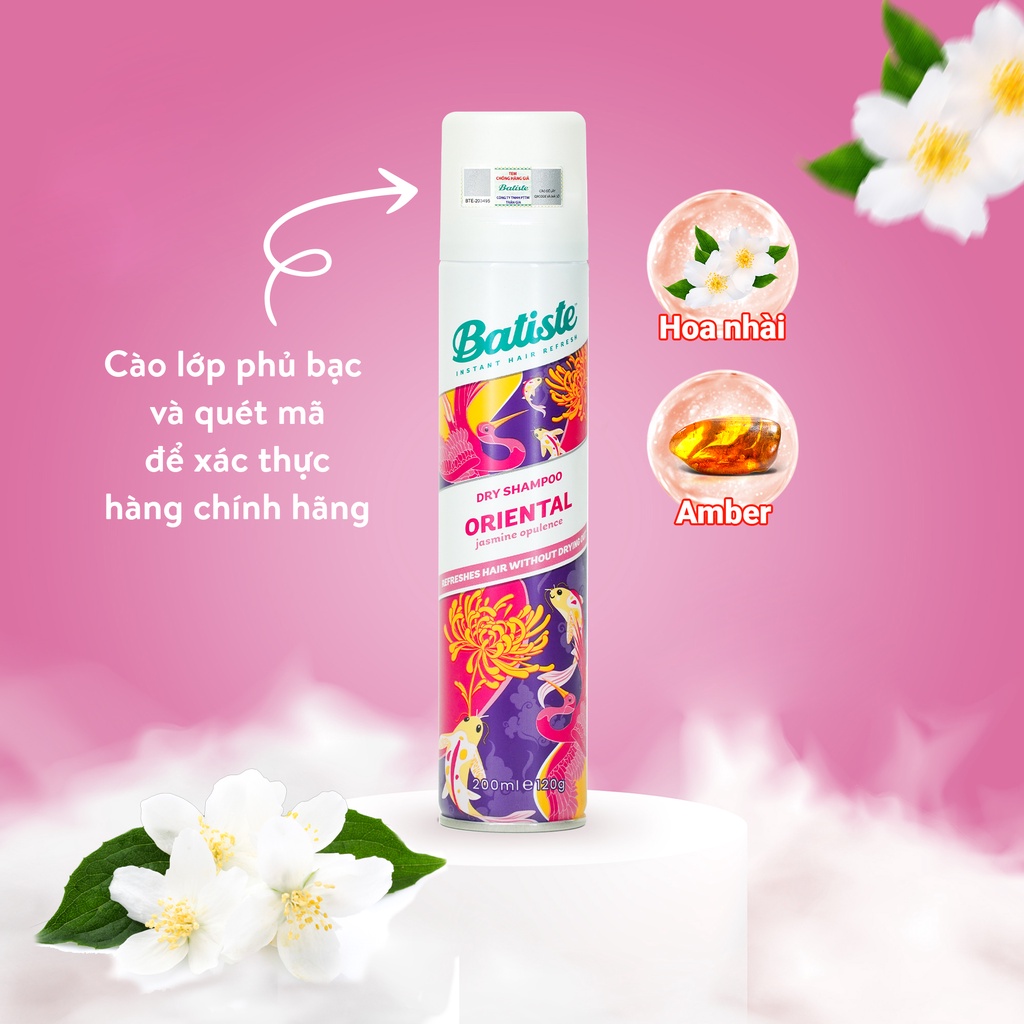 Dầu Gội Khô Batiste Hương Hoa Á Đông Sang Trọng Quý Phái - Batiste Dry Shampoo Pretty & Opulent Oriental 200ml
