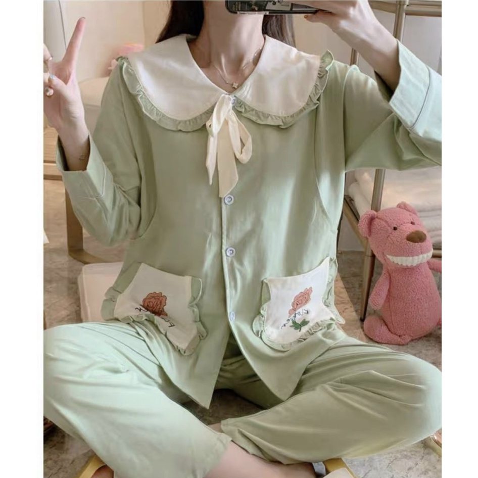 Bộ bầu - bộ sau sinh - chất liệu cotton - kiểu mới thời trang ( lá sen túi in bông hồng )