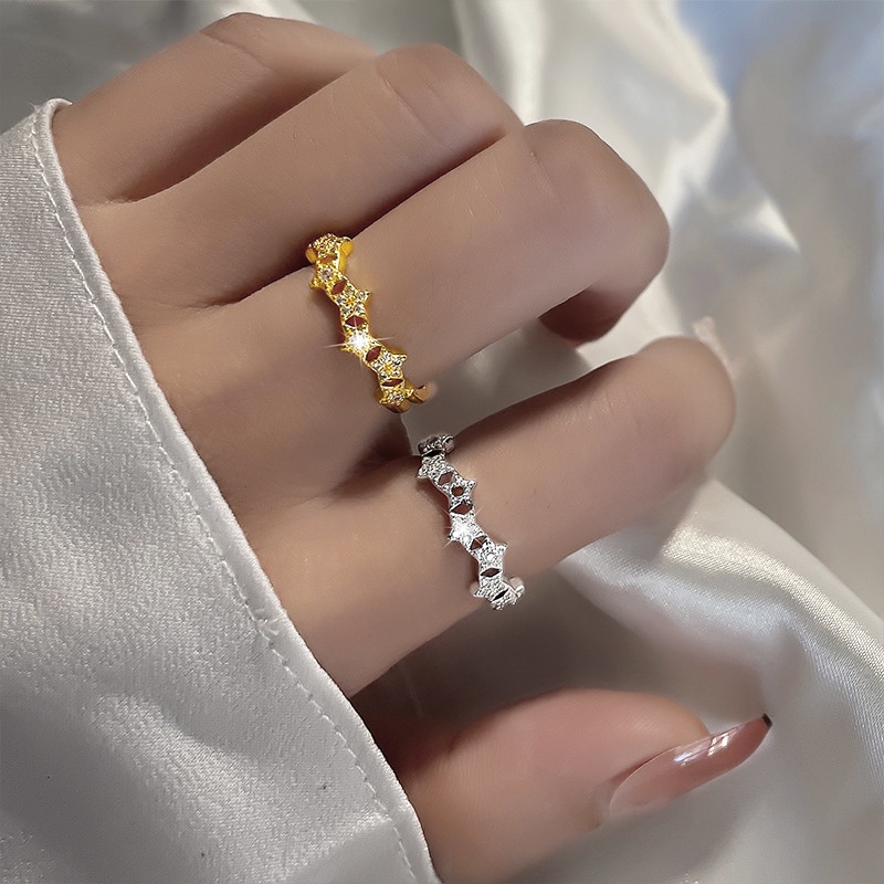 Nhẫn Hở Mạ Vàng / Bạc Đính Đá Zircon Hình Học Phong Cách Hàn Quốc Cho Nữ