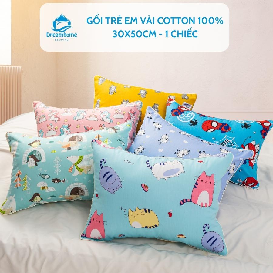 Gối trẻ em cotton 100% Size 30x50 cm, gối cho bé có khóa kéo ruột bông gòn trắng Dreamhomebedding