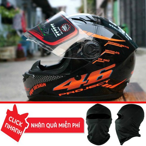 { Freeship } Mũ bảo hiểm AGU tem Đen Cam Tặng khăn ninja + Túi + Thùng zin (BẢO HÀNH 12 THÁNG)