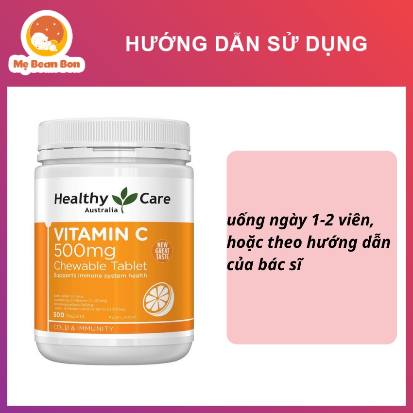 Vitamin C healthy care 500mg của úc 500 viên giúp tăng đề kháng hệ miễn dịch đẹp cho cả gia đình từ 2 tuổi trở lên