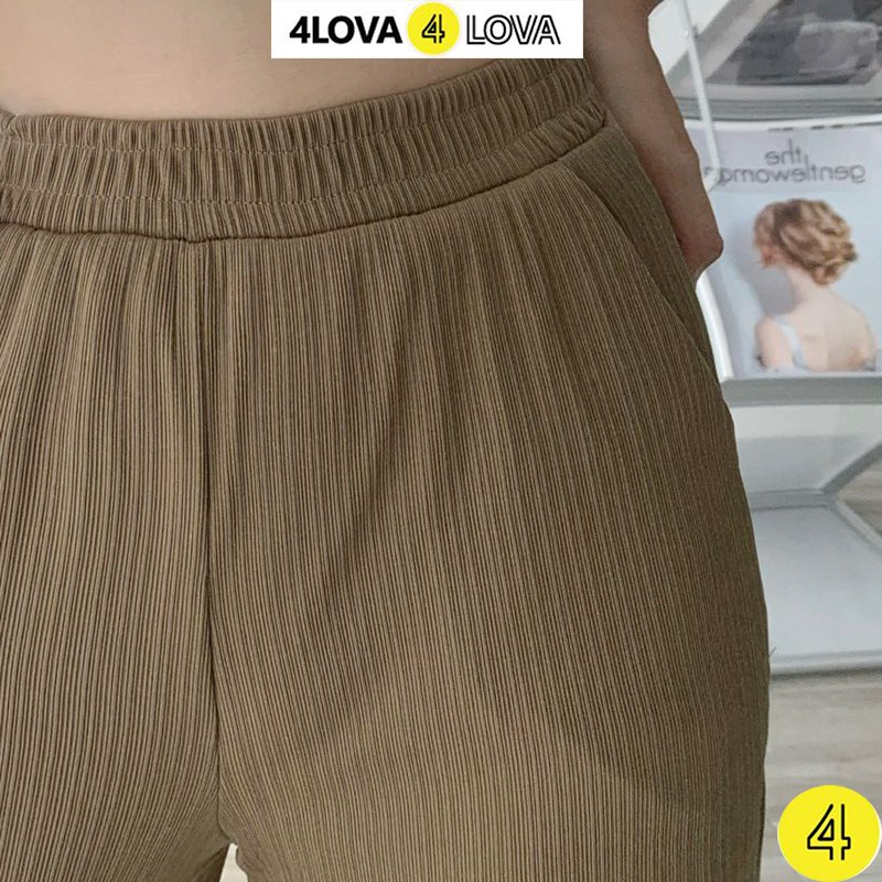 Quần ống rộng nữ 4LOVA vải len gân Thái cao cấp cạp cao co giãn kiểu culottes dáng thụng suông mềm mại EVA3